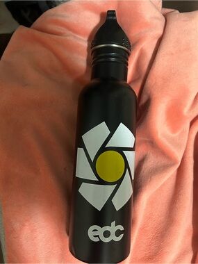 EDC Black Stainless Steel Water Bottle with White & Yellow Logo